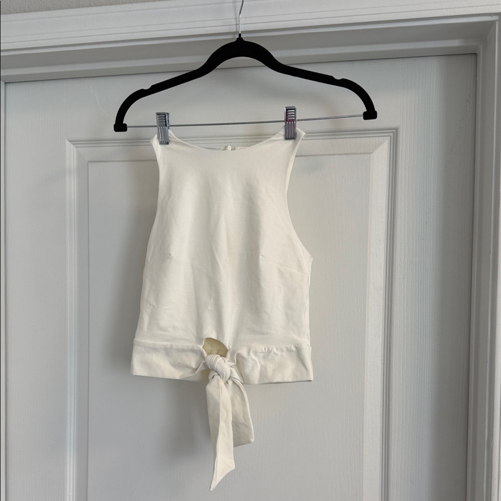 Bebe Cream Tie-Front Crop Top